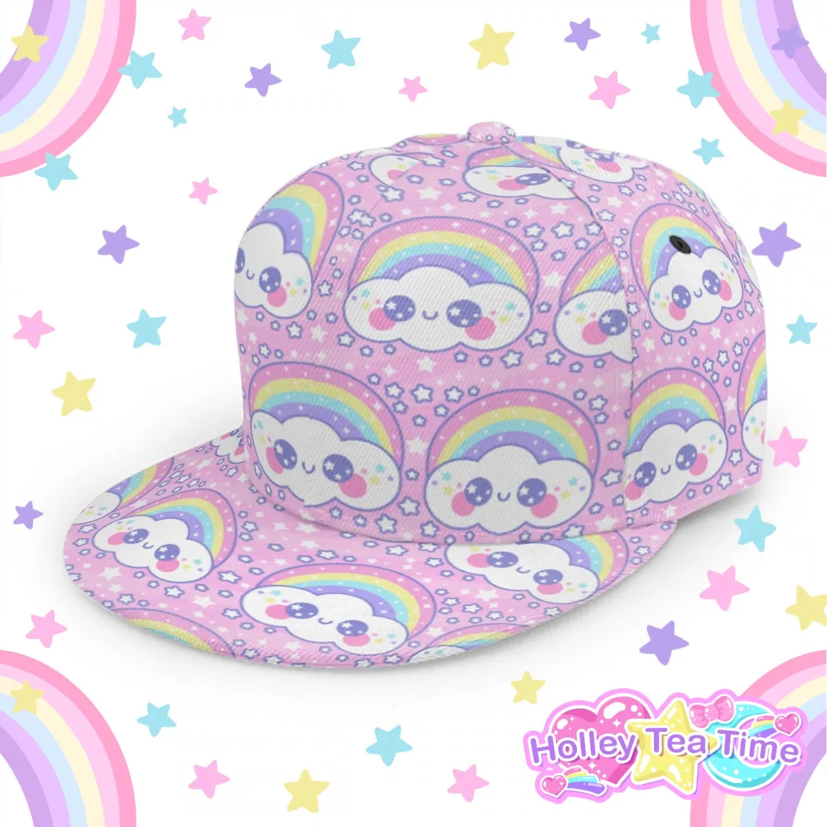 Happy Rainbow Cloud Pink Baseball Cap With Flat Brim
