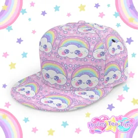 Happy Rainbow Cloud Pink Baseball Cap With Flat Brim