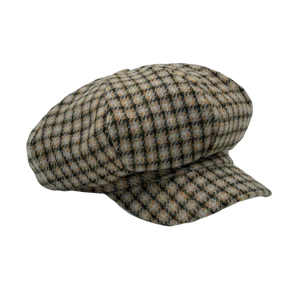 Houndstooth Newsboy Cap - Wool 8 Panel Cabbie Baker Boy Hat Plaid Check Beret LDG1565
