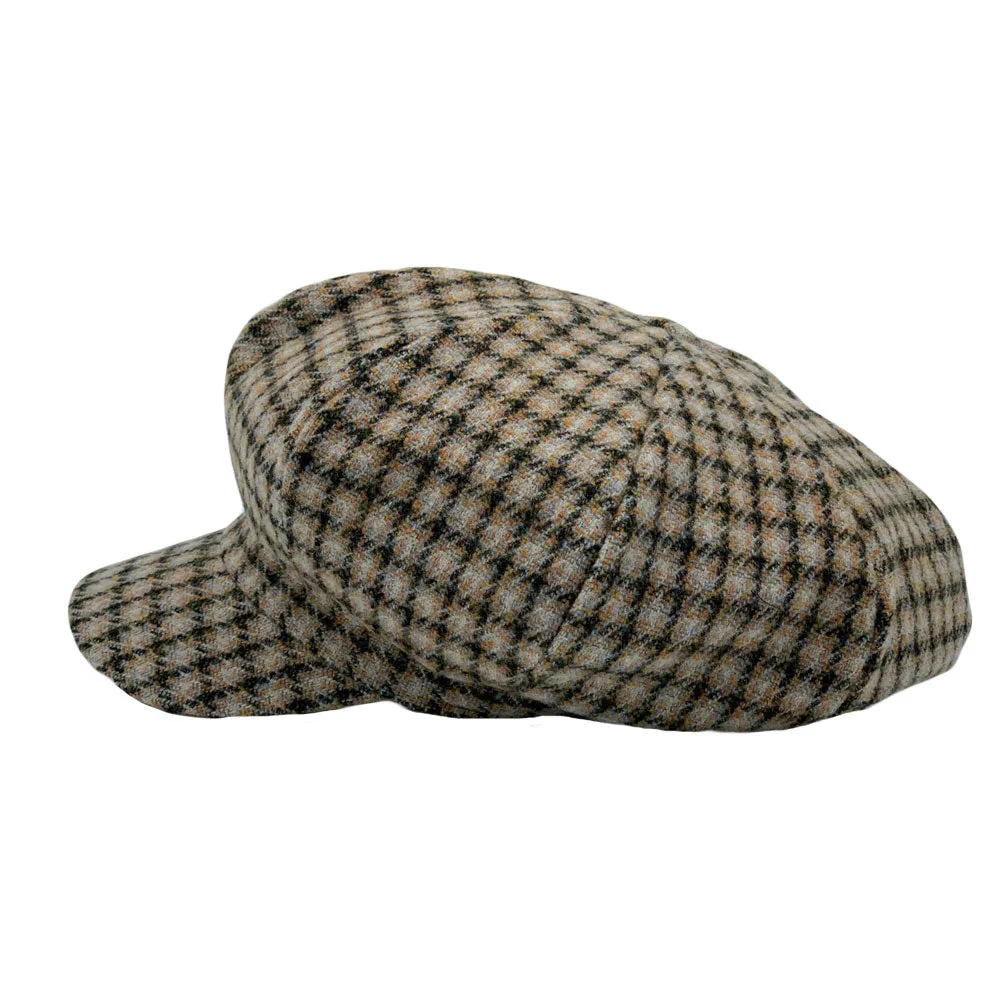 Houndstooth Newsboy Cap - Wool 8 Panel Cabbie Baker Boy Hat Plaid Check Beret LDG1565