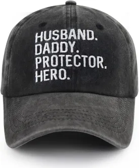Husband Daddy Protector Hero Hat, Adjustable Cotton Embroidered Fathers Day Birthday Gifts for Dad Baseball Cap