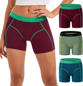 INNERSY Women's 4" Inseam Boxers Briefs Cotton Boyshorts Underwear Ladies Panties 3-Pack
