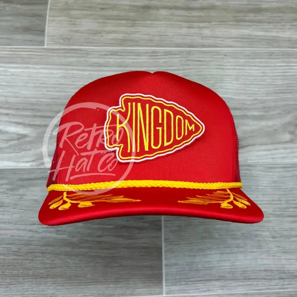 Kansas City Chiefs Kingdom Patch on Red Meshback Trucker Hat w/Oak Leaves