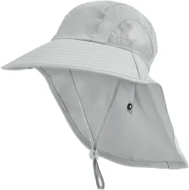 Kids Sun Hat with Neck Flap - Unisex Adjustable Children Wide Brim Summer UPF50  Sun Protection Mesh Bucket for 4-12y