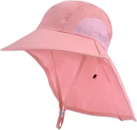 Kids Sun Hat with Neck Flap - Unisex Adjustable Children Wide Brim Summer UPF50  Sun Protection Mesh Bucket for 4-12y