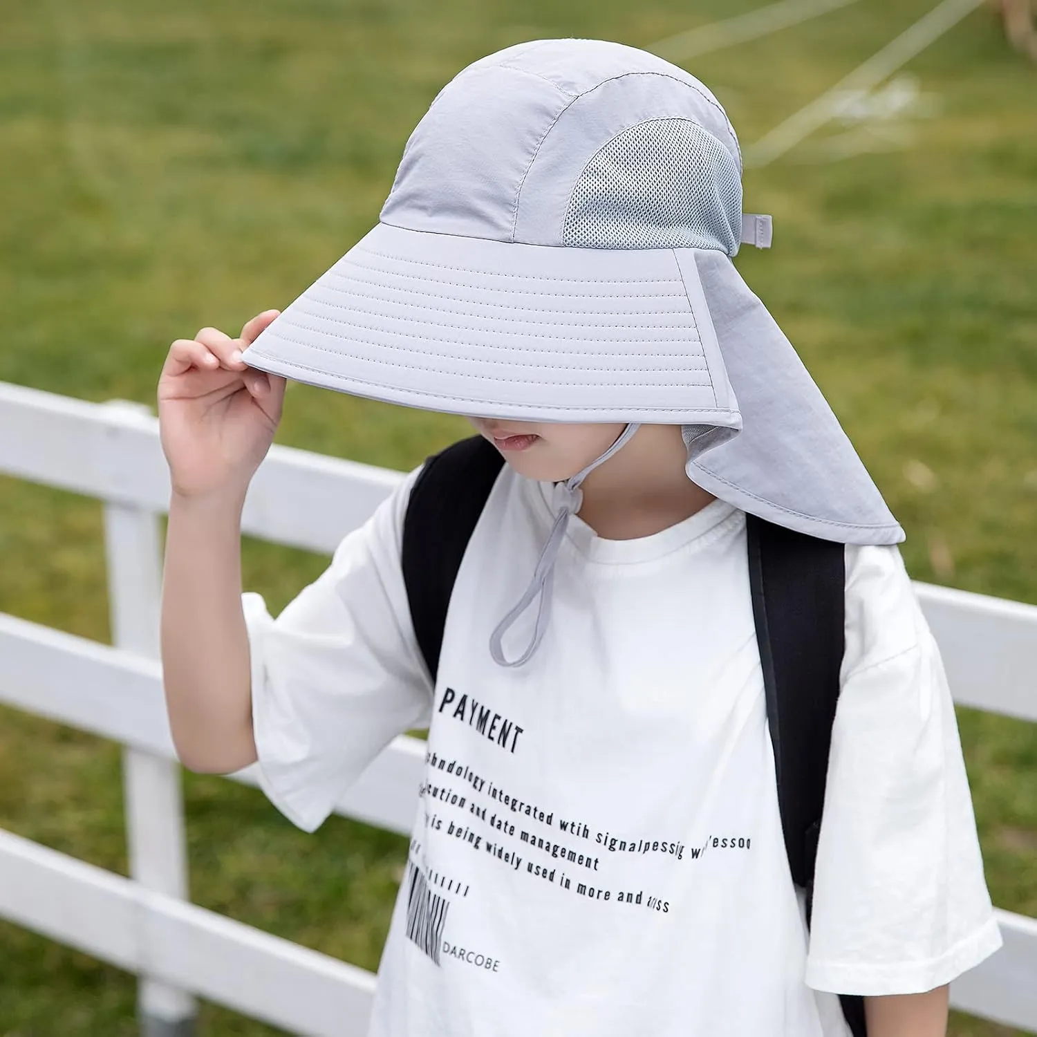 Kids Sun Hat with Neck Flap - Unisex Adjustable Children Wide Brim Summer UPF50  Sun Protection Mesh Bucket for 4-12y