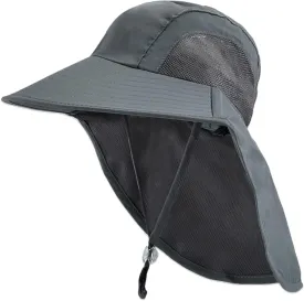 Kids Sun Hat with Neck Flap - Unisex Adjustable Children Wide Brim Summer UPF50  Sun Protection Mesh Bucket for 4-12y