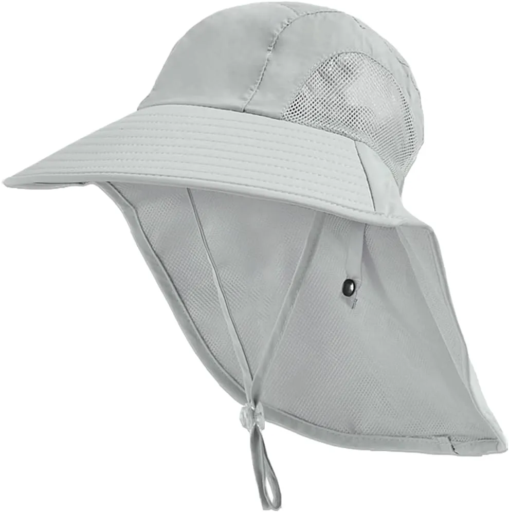 Kids Sun Hat with Neck Flap - Unisex Adjustable Children Wide Brim Summer UPF50  Sun Protection Mesh Bucket for 4-12y