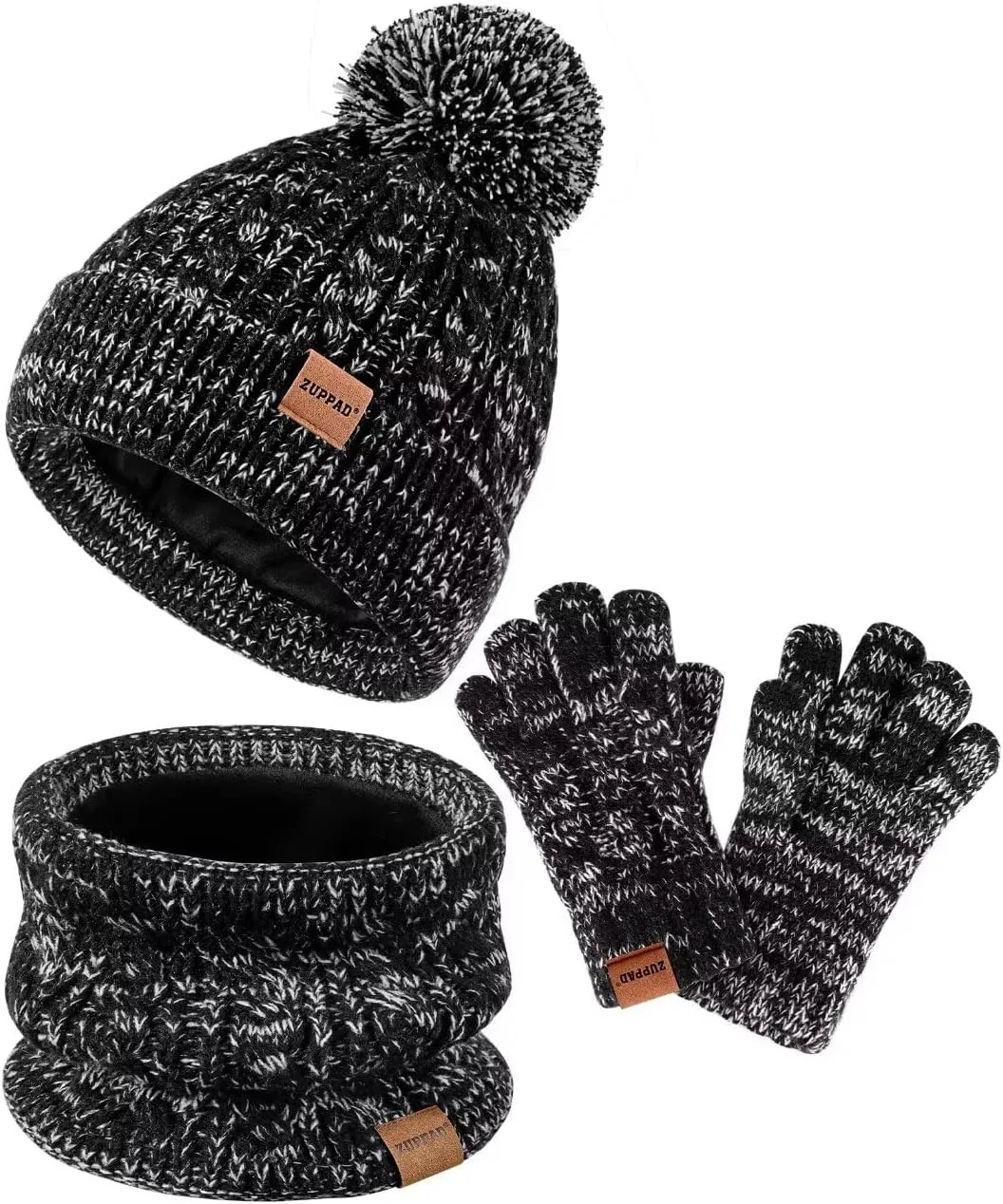 Kids Winter Hat Gloves Scarf Set,Girls Toddler Children Hats Beanie with Pom Knit Neck Warmer Gaiter Mittens Fleece Lined Set