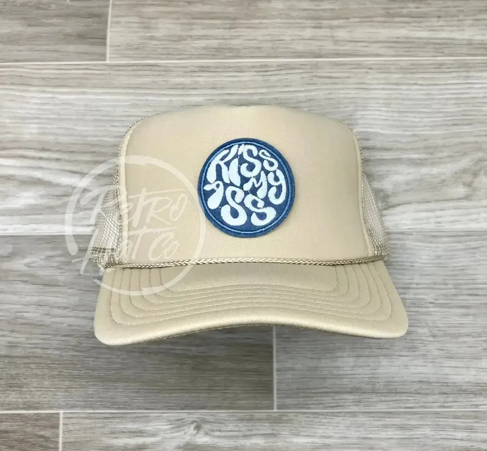 Kiss My Ass Patch on Beige Meshback Trucker Hat