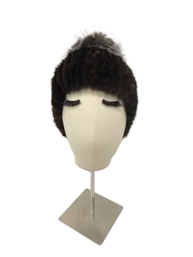 KNITTED MINK BEANIE BROWN