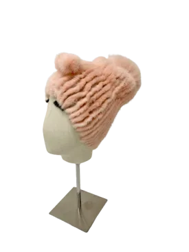 KNITTED MINK BEANIE ROSA WITH TUNNEL