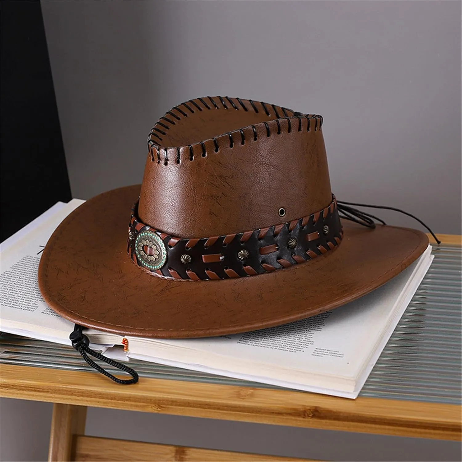 Leather Cowboy Hats for Women Unisex Wide Brim Foldable Outdoor Sports Cap Summer Rolled Up Cap 2025
