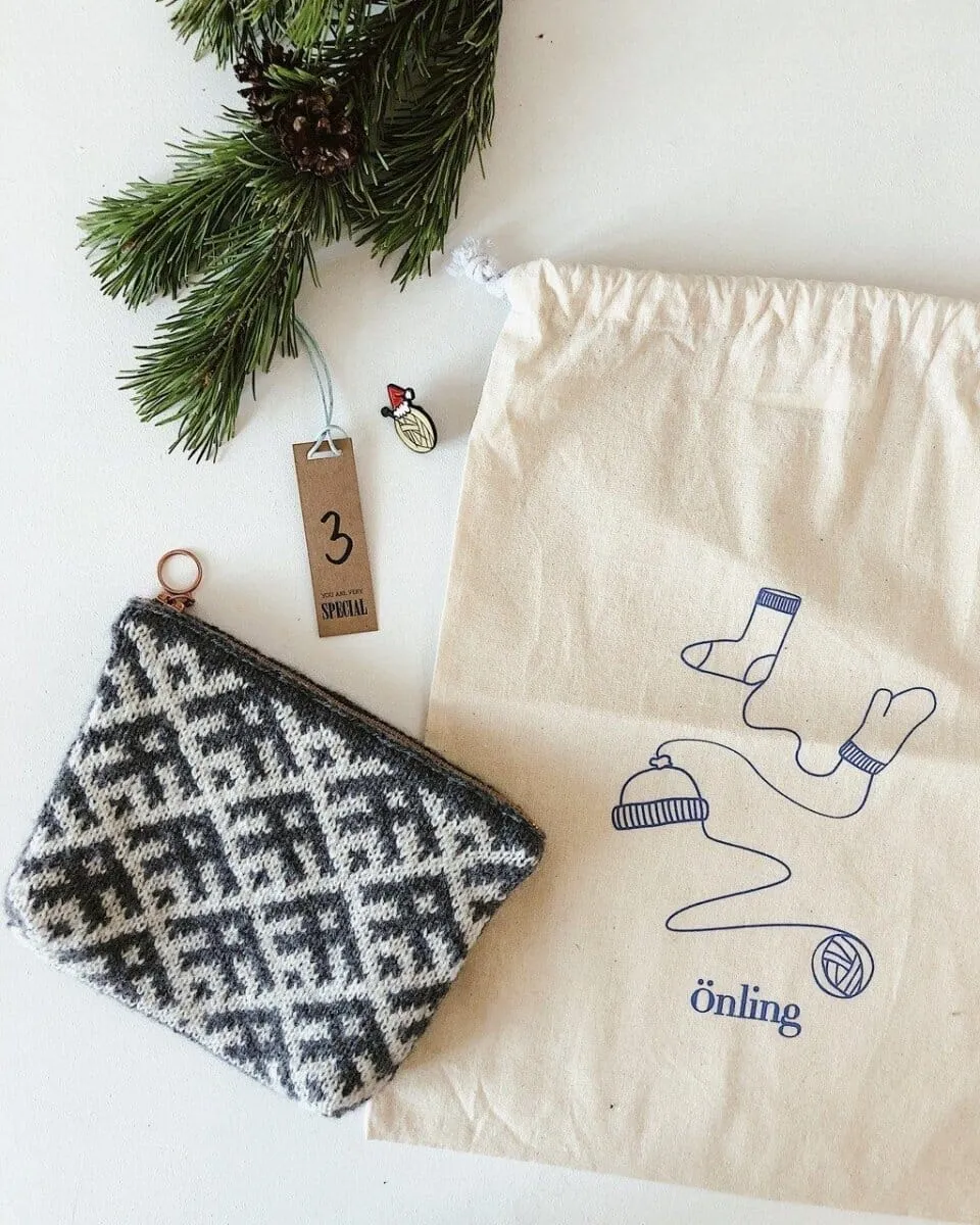 Makeup bag with Estonian pattern by Önling, advent 2019, No 2 knitting kit