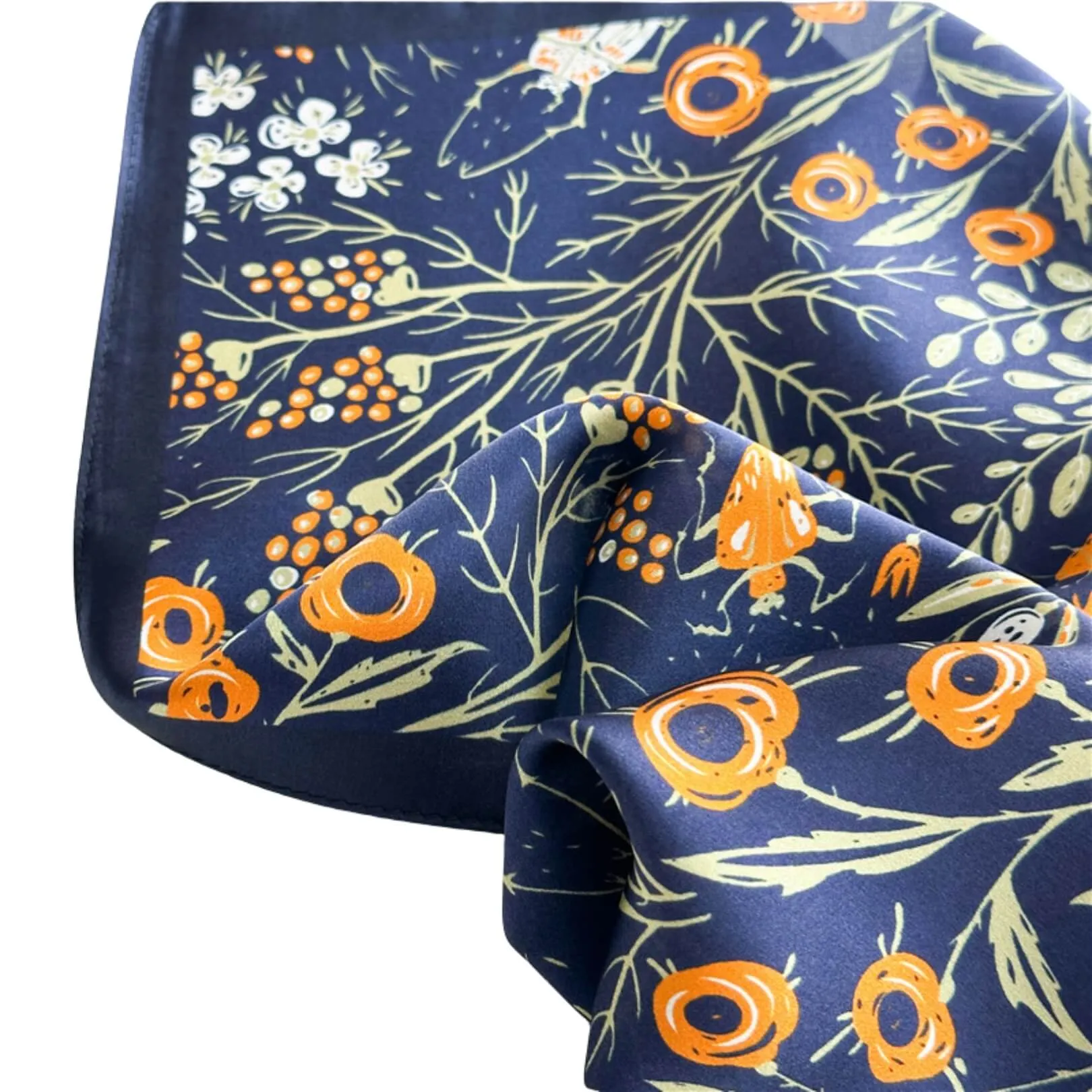 Moonlit Florals Pure Mulberry Silk Square Scarf Bandana