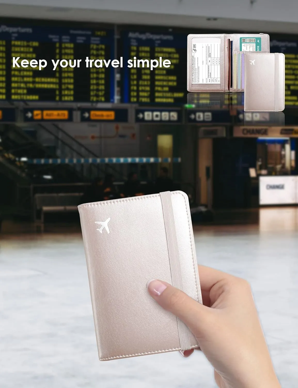 Mymazn Passport and Vaccine Card Holder Combo Passport Holder Wallet With Vaccination Card Holder Passport Case with RFID Blocking Clear Pocket For Vaccine Card Holder (Champagne Pink)