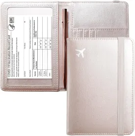 Mymazn Passport and Vaccine Card Holder Combo Passport Holder Wallet With Vaccination Card Holder Passport Case with RFID Blocking Clear Pocket For Vaccine Card Holder (Champagne Pink)