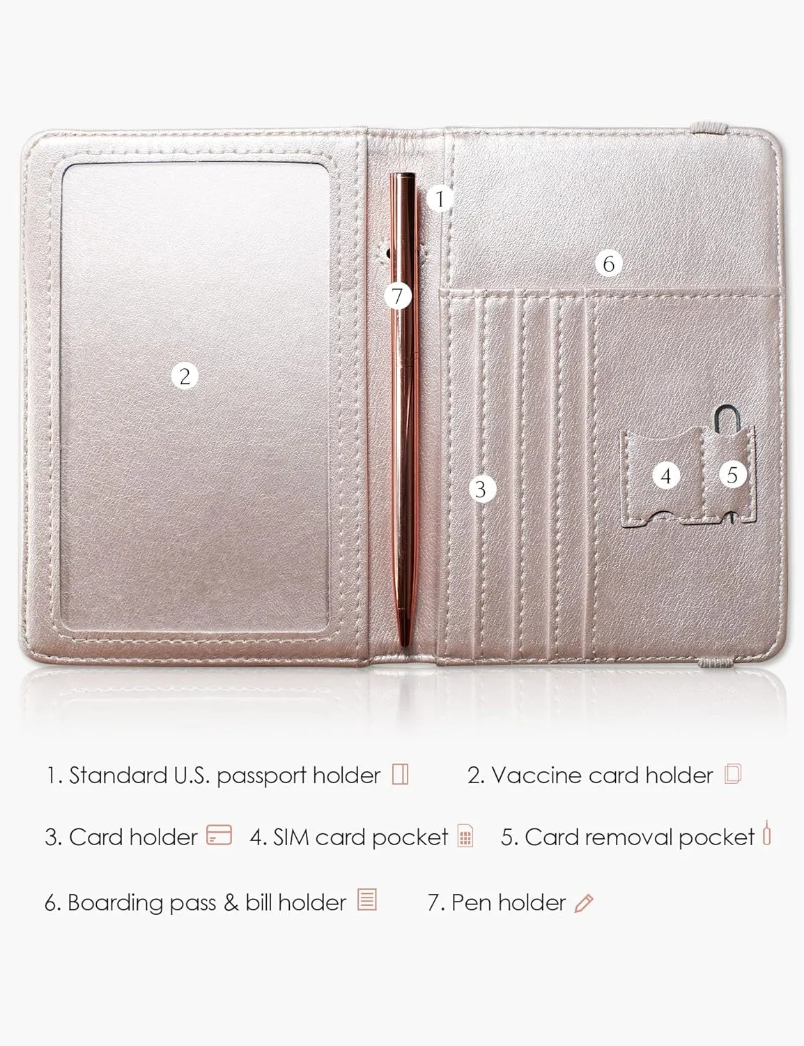 Mymazn Passport and Vaccine Card Holder Combo Passport Holder Wallet With Vaccination Card Holder Passport Case with RFID Blocking Clear Pocket For Vaccine Card Holder (Champagne Pink)