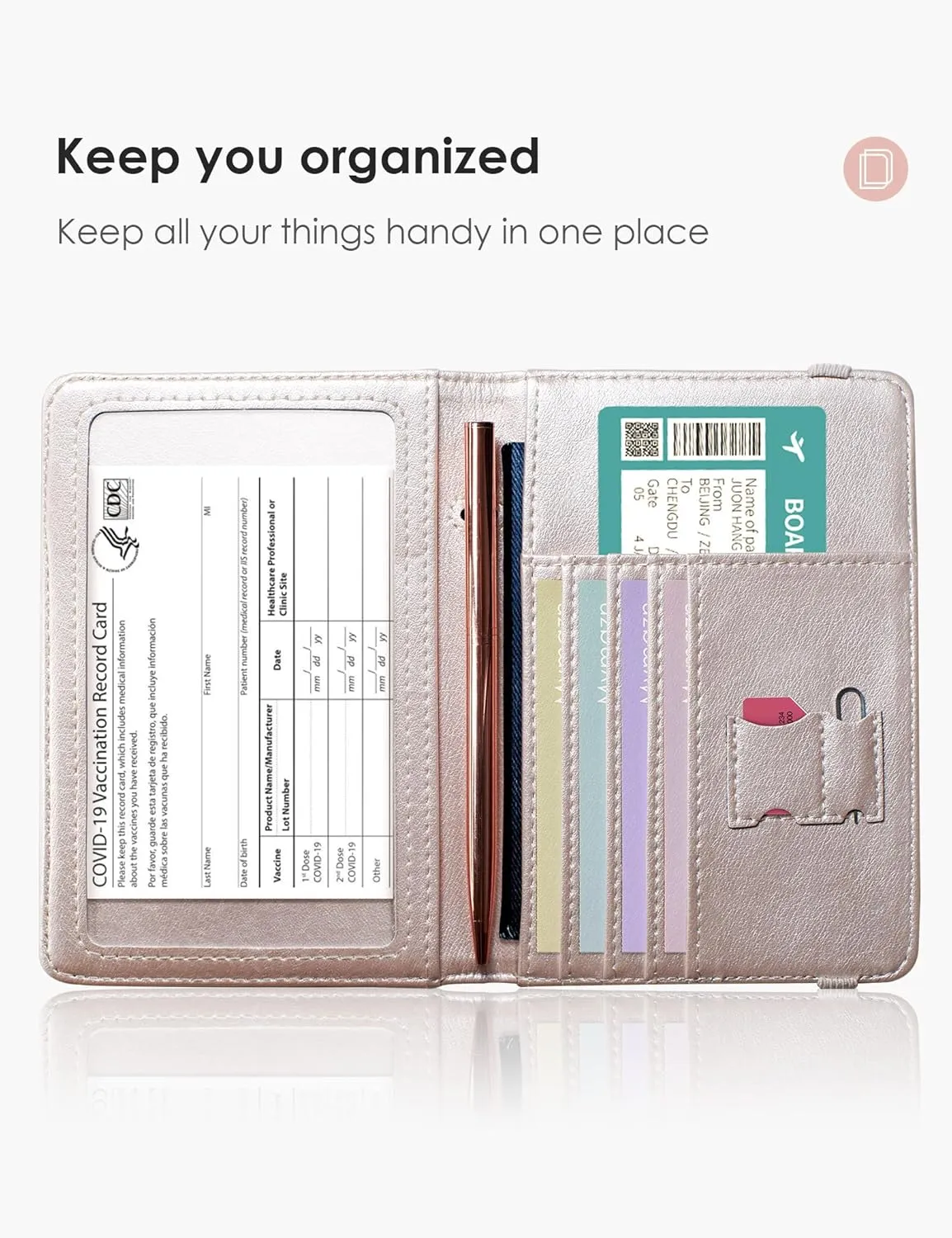 Mymazn Passport and Vaccine Card Holder Combo Passport Holder Wallet With Vaccination Card Holder Passport Case with RFID Blocking Clear Pocket For Vaccine Card Holder (Champagne Pink)