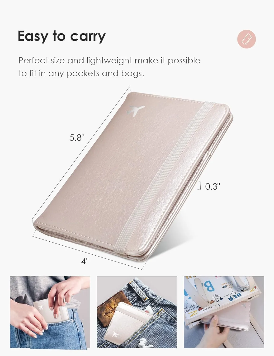 Mymazn Passport and Vaccine Card Holder Combo Passport Holder Wallet With Vaccination Card Holder Passport Case with RFID Blocking Clear Pocket For Vaccine Card Holder (Champagne Pink)