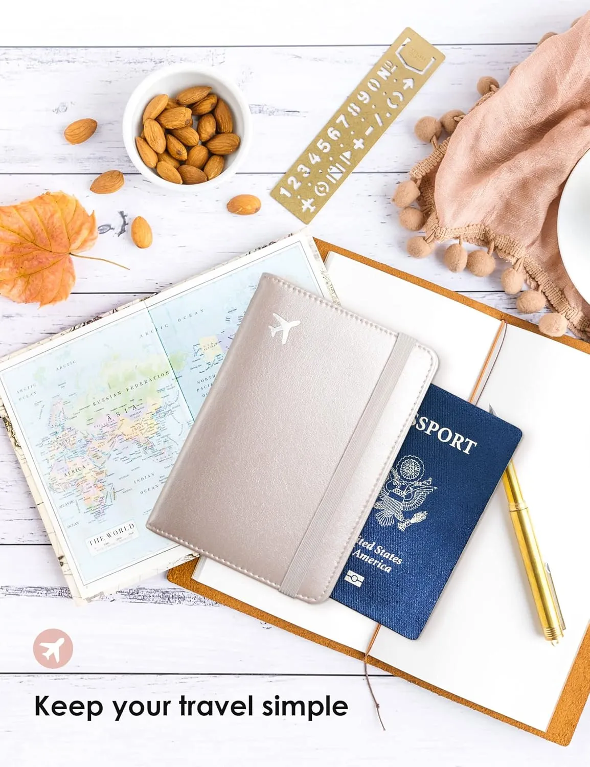 Mymazn Passport and Vaccine Card Holder Combo Passport Holder Wallet With Vaccination Card Holder Passport Case with RFID Blocking Clear Pocket For Vaccine Card Holder (Champagne Pink)