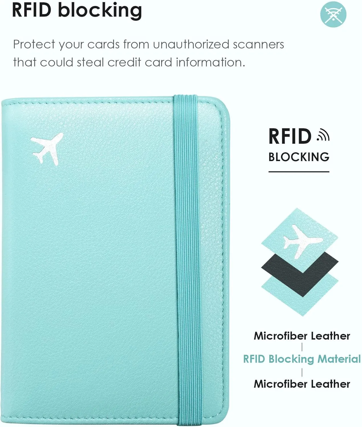 Mymazn Turquoise Passport and Vaccine Card Holder Combo Passport Holder Travel Wallet with Vaccination Card Holder Passport Case with RFID Blocking Clear Pocket For Vaccine Card (Pale Turquoise)