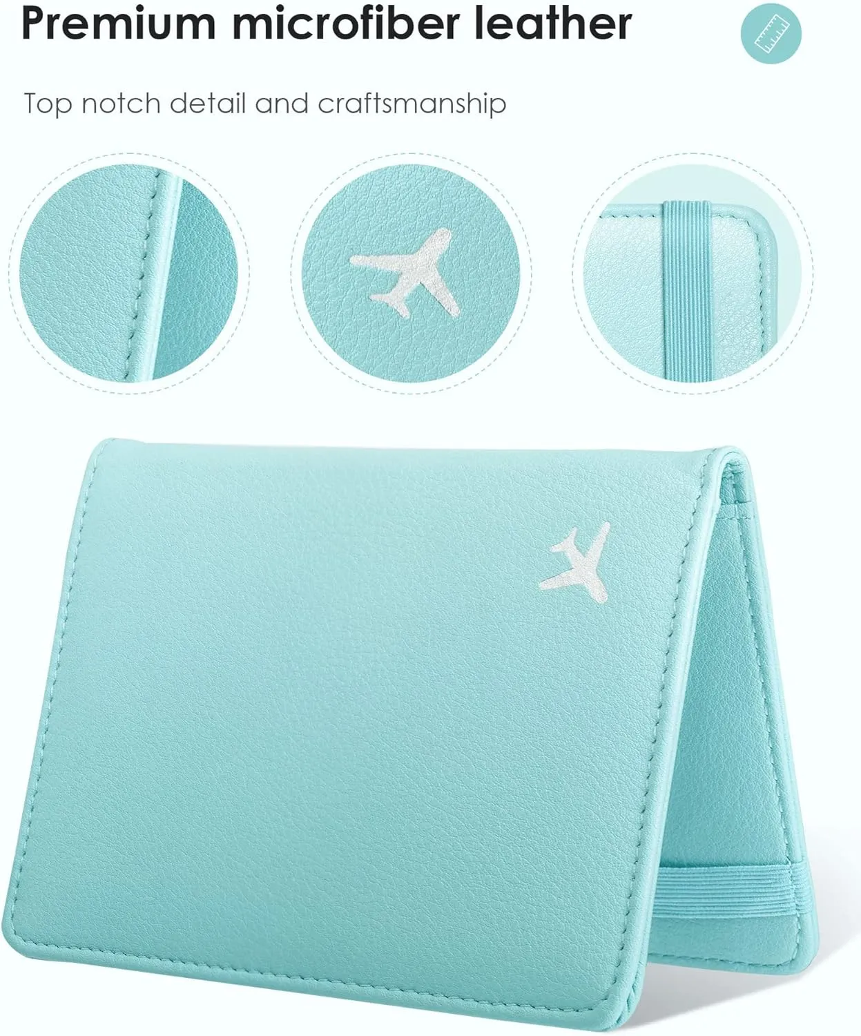 Mymazn Turquoise Passport and Vaccine Card Holder Combo Passport Holder Travel Wallet with Vaccination Card Holder Passport Case with RFID Blocking Clear Pocket For Vaccine Card (Pale Turquoise)