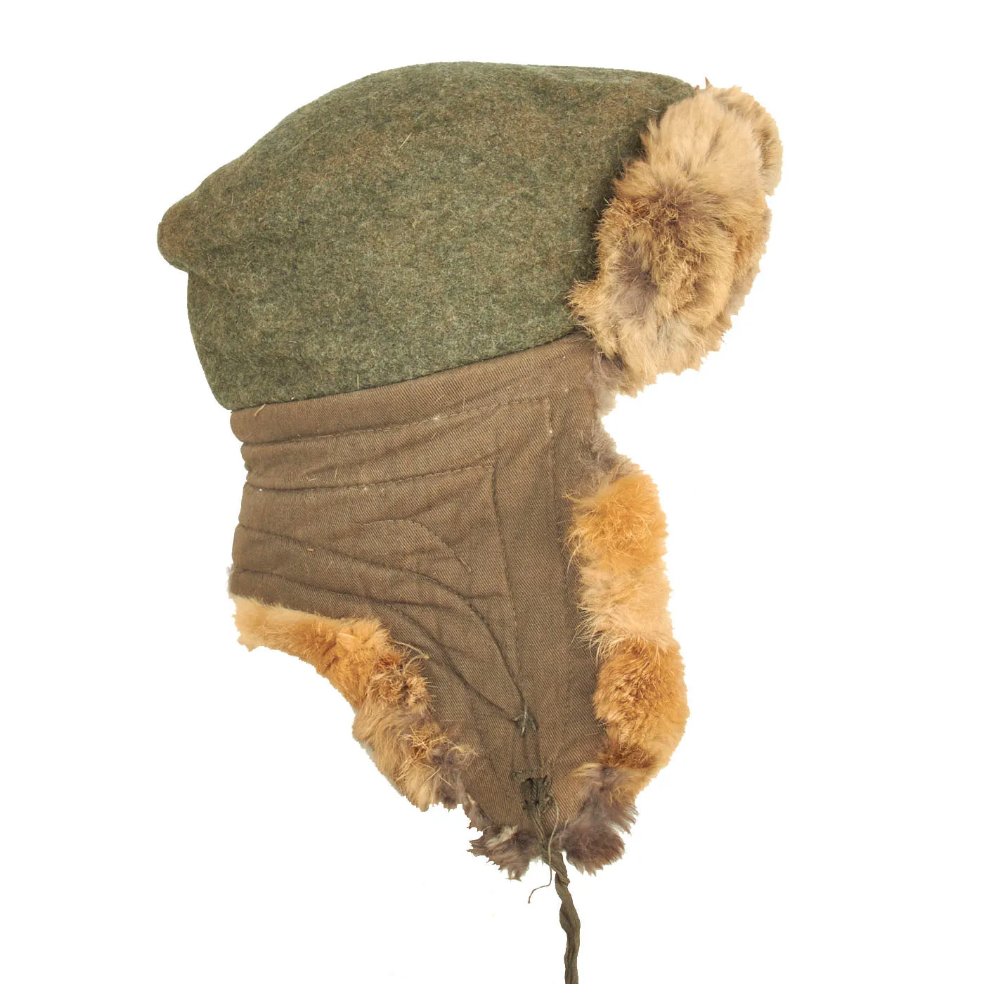 Original German WWII Eastern Front 56cm Rabbit Fur Pelzmütze Winter Hat - dated 1943