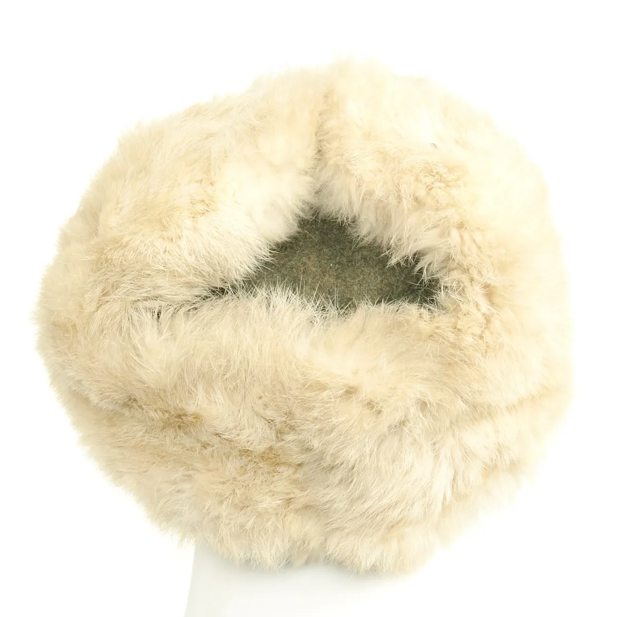 Original German WWII Eastern Front White Rabbit Fur Winter Hat - Dated 1943