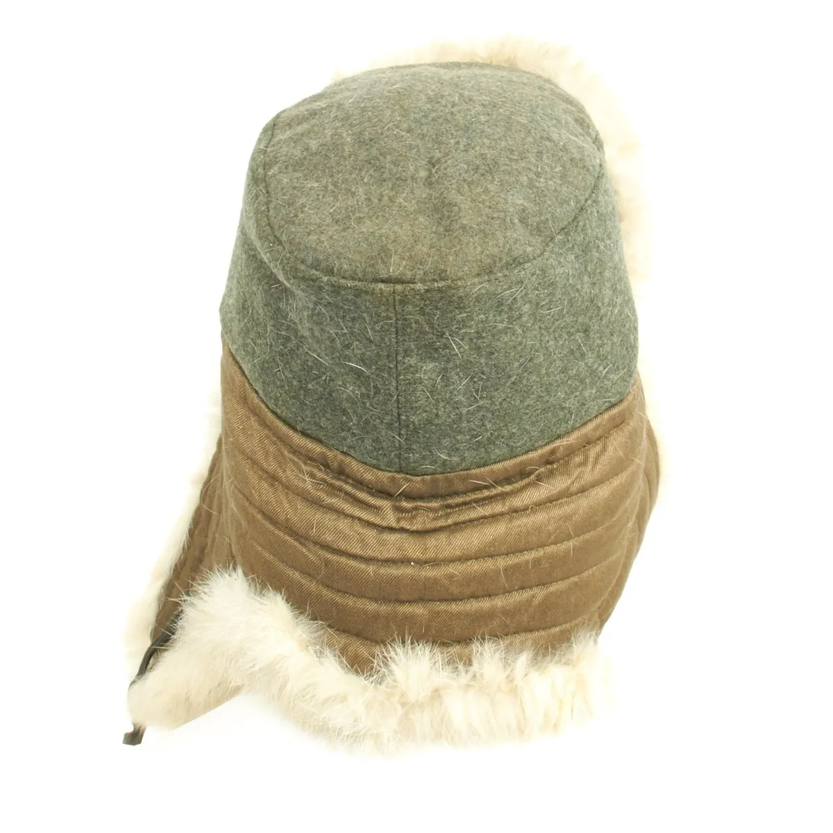 Original German WWII Eastern Front White Rabbit Fur Winter Hat - Dated 1943