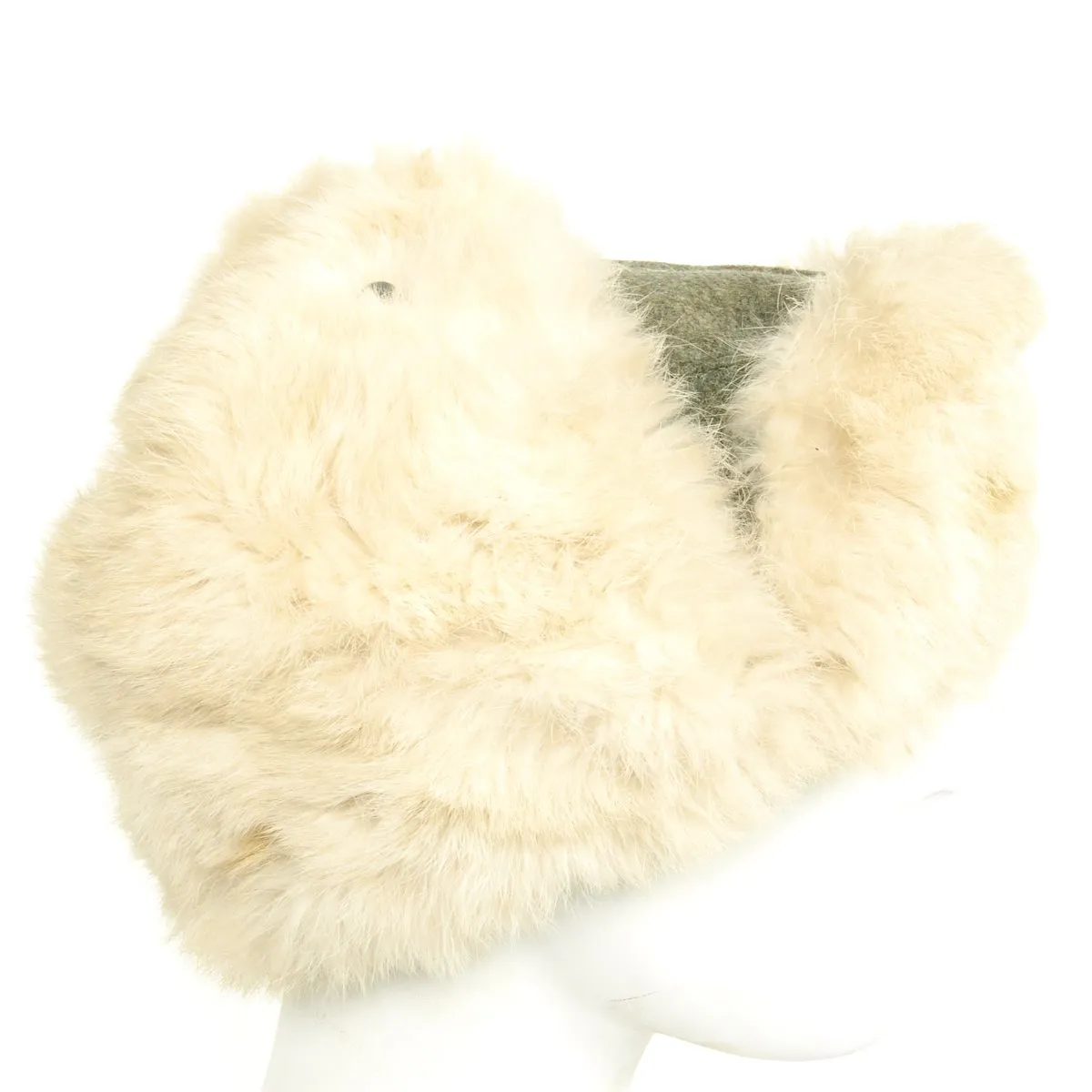Original German WWII Eastern Front White Rabbit Fur Winter Hat - Dated 1943