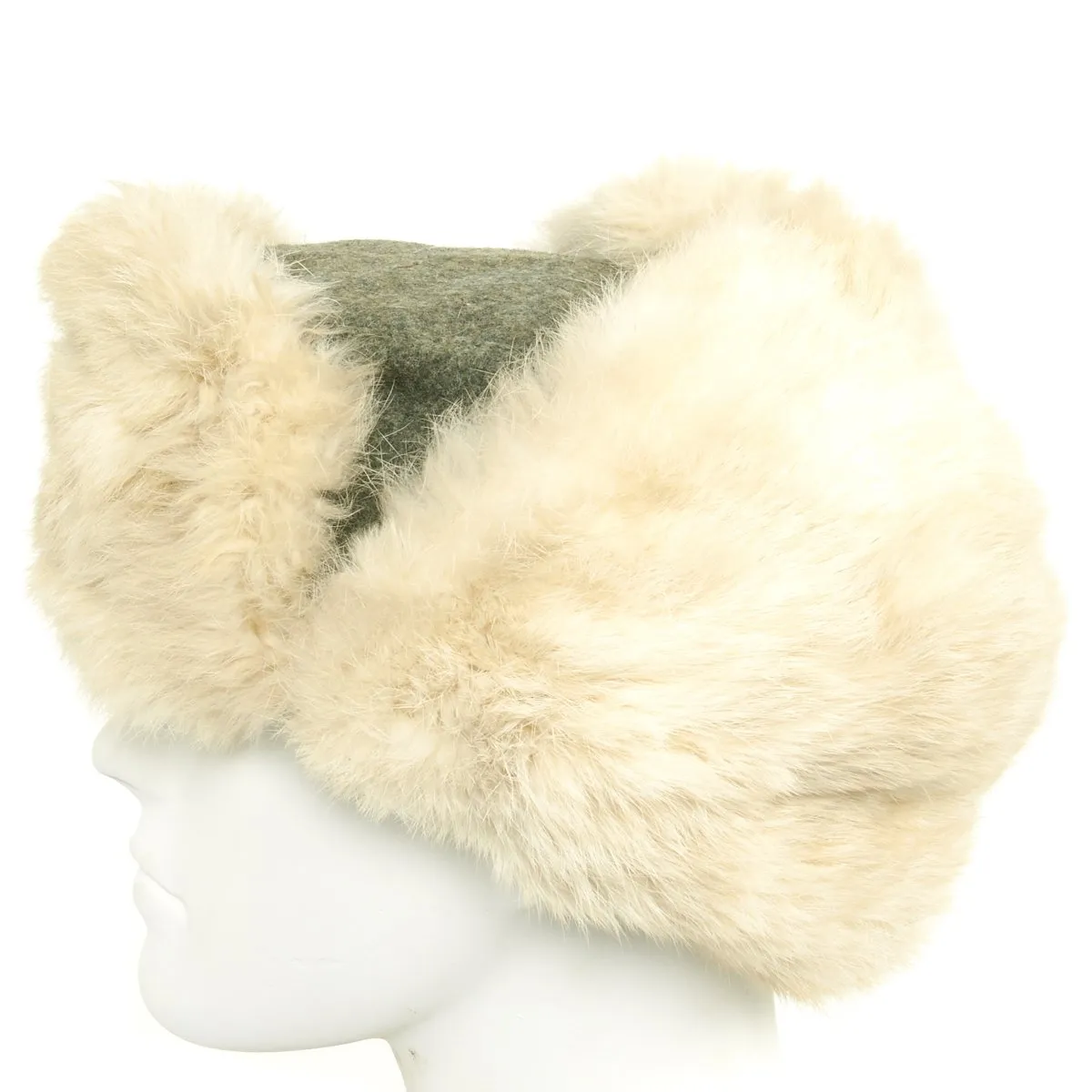Original German WWII Eastern Front White Rabbit Fur Winter Hat - Dated 1943