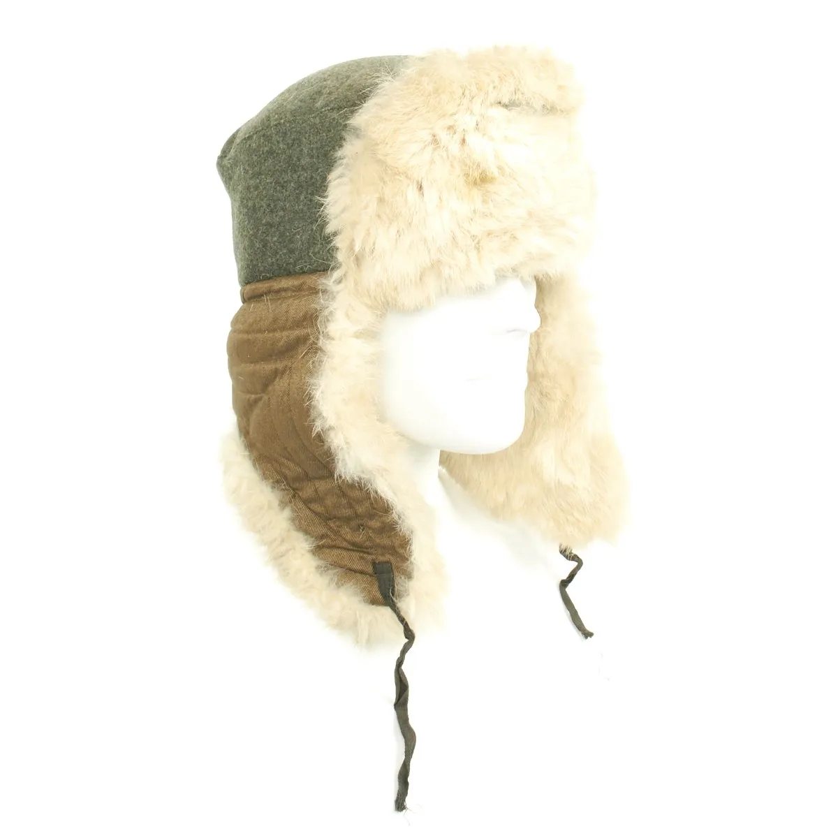 Original German WWII Eastern Front White Rabbit Fur Winter Hat - Dated 1943