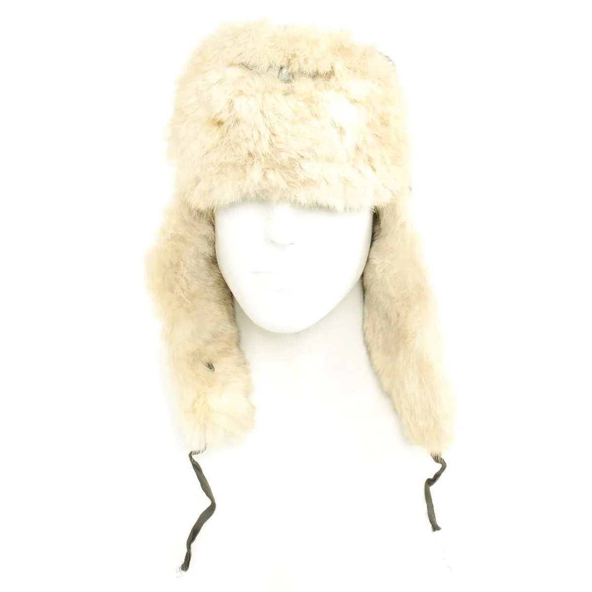 Original German WWII Eastern Front White Rabbit Fur Winter Hat - Dated 1943