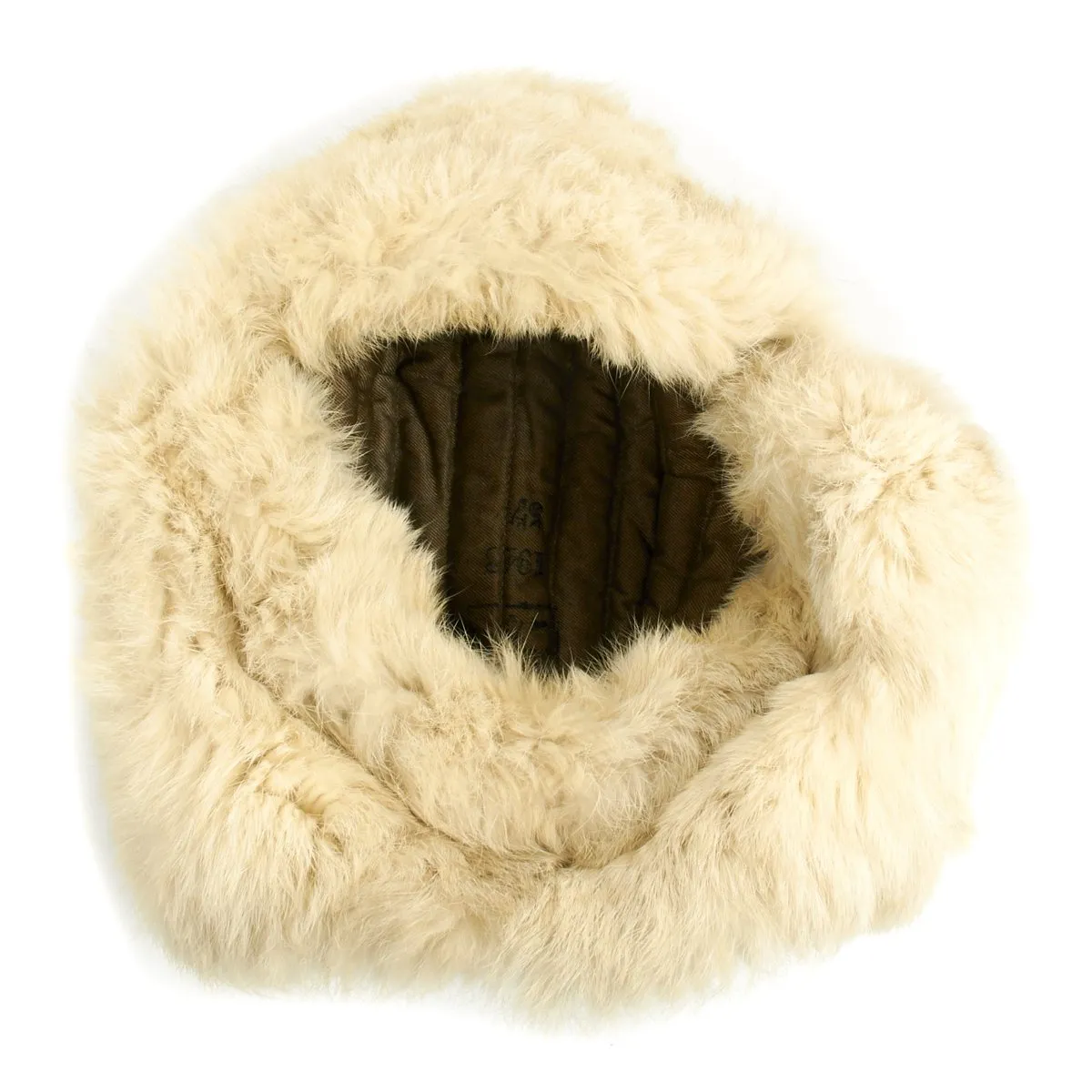 Original German WWII Eastern Front White Rabbit Fur Winter Hat - Dated 1943