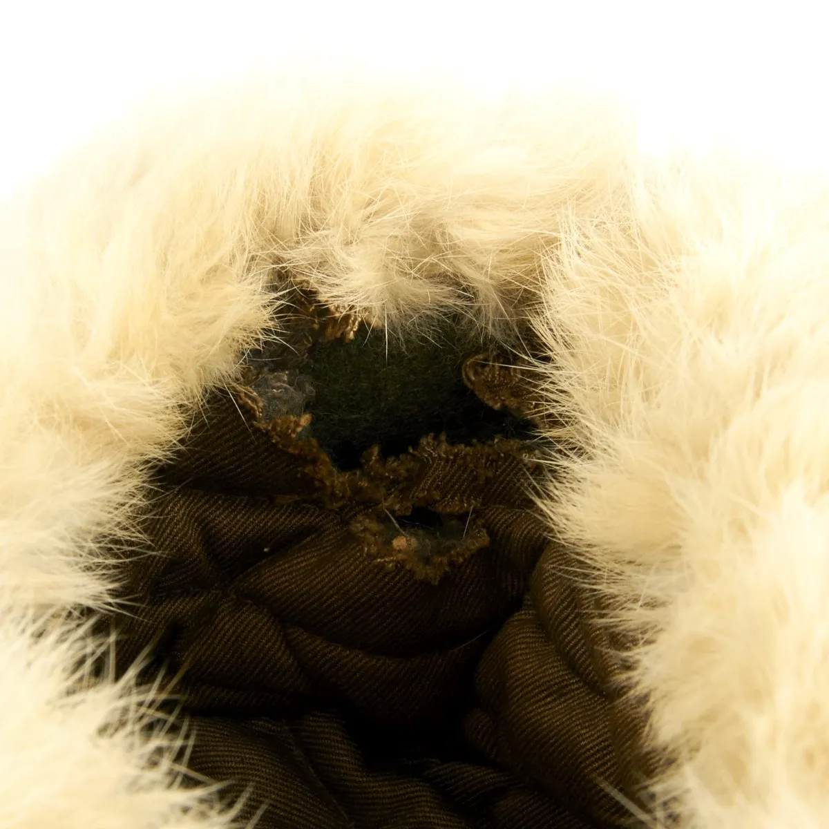 Original German WWII Eastern Front White Rabbit Fur Winter Hat - Dated 1943