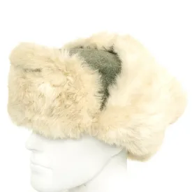 Original German WWII Eastern Front White Rabbit Fur Winter Hat - Dated 1943
