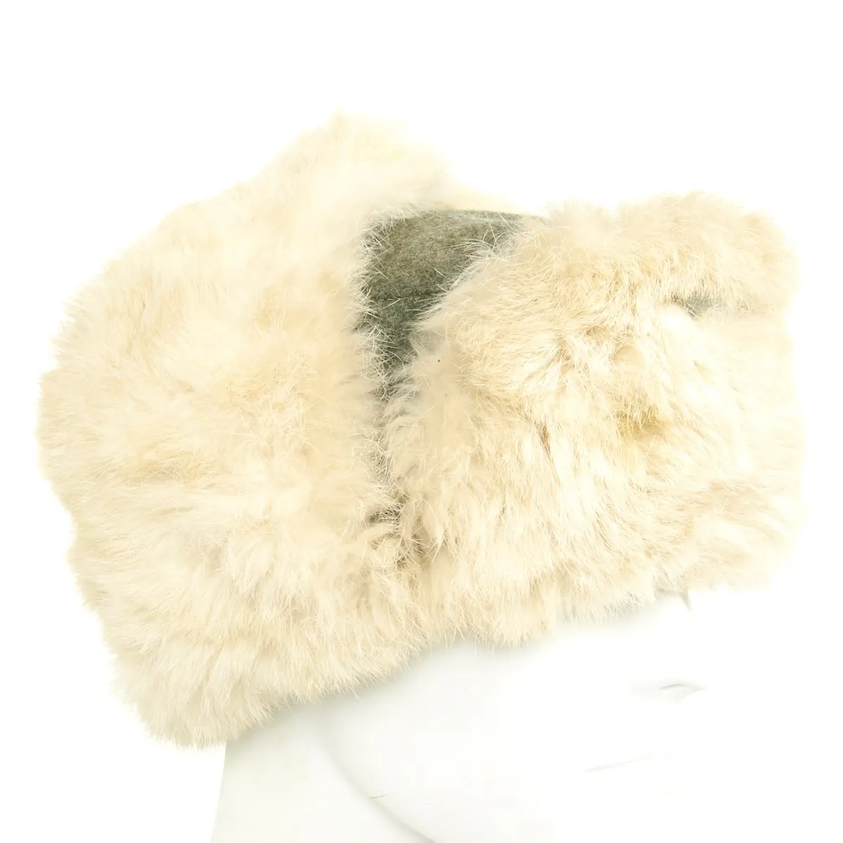 Original German WWII Eastern Front White Rabbit Fur Winter Hat - Dated 1943