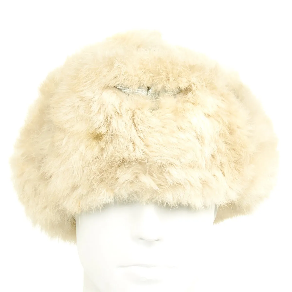 Original German WWII Eastern Front White Rabbit Fur Winter Hat - Dated 1943