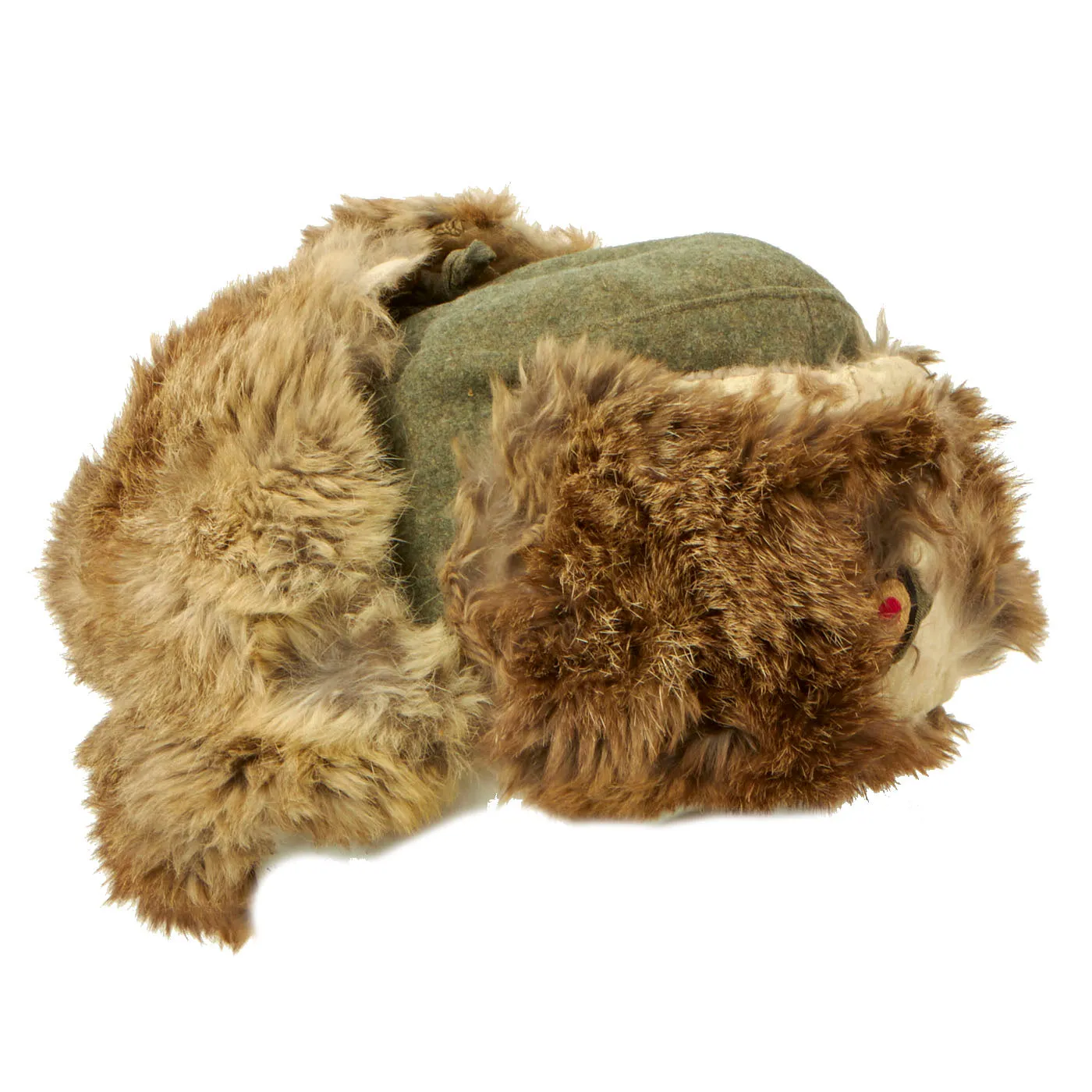 Original German WWII Eastern Front White Rabbit Fur Winter Hat with Maker Markings - Winterfellmütze size 55