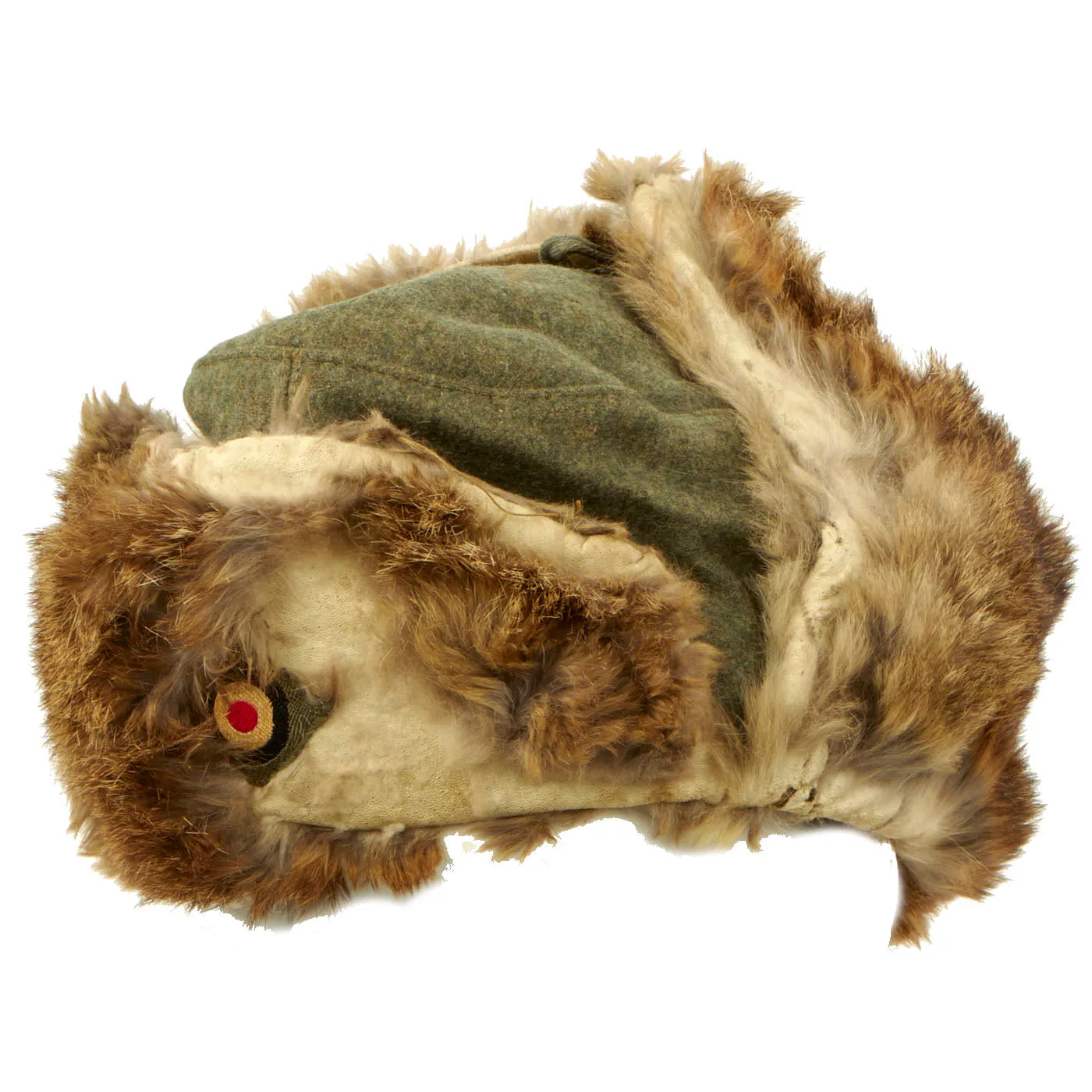 Original German WWII Eastern Front White Rabbit Fur Winter Hat with Maker Markings - Winterfellmütze size 55