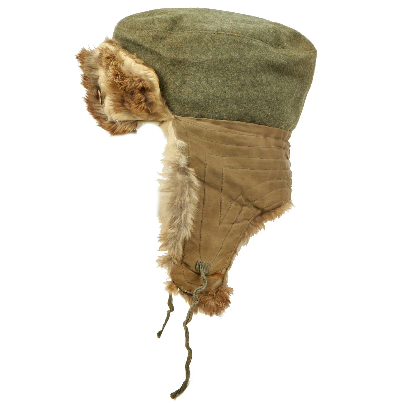 Original German WWII Eastern Front White Rabbit Fur Winter Hat with Maker Markings - Winterfellmütze size 55