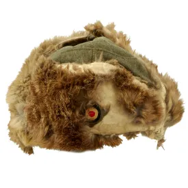 Original German WWII Eastern Front White Rabbit Fur Winter Hat with Maker Markings - Winterfellmütze size 55