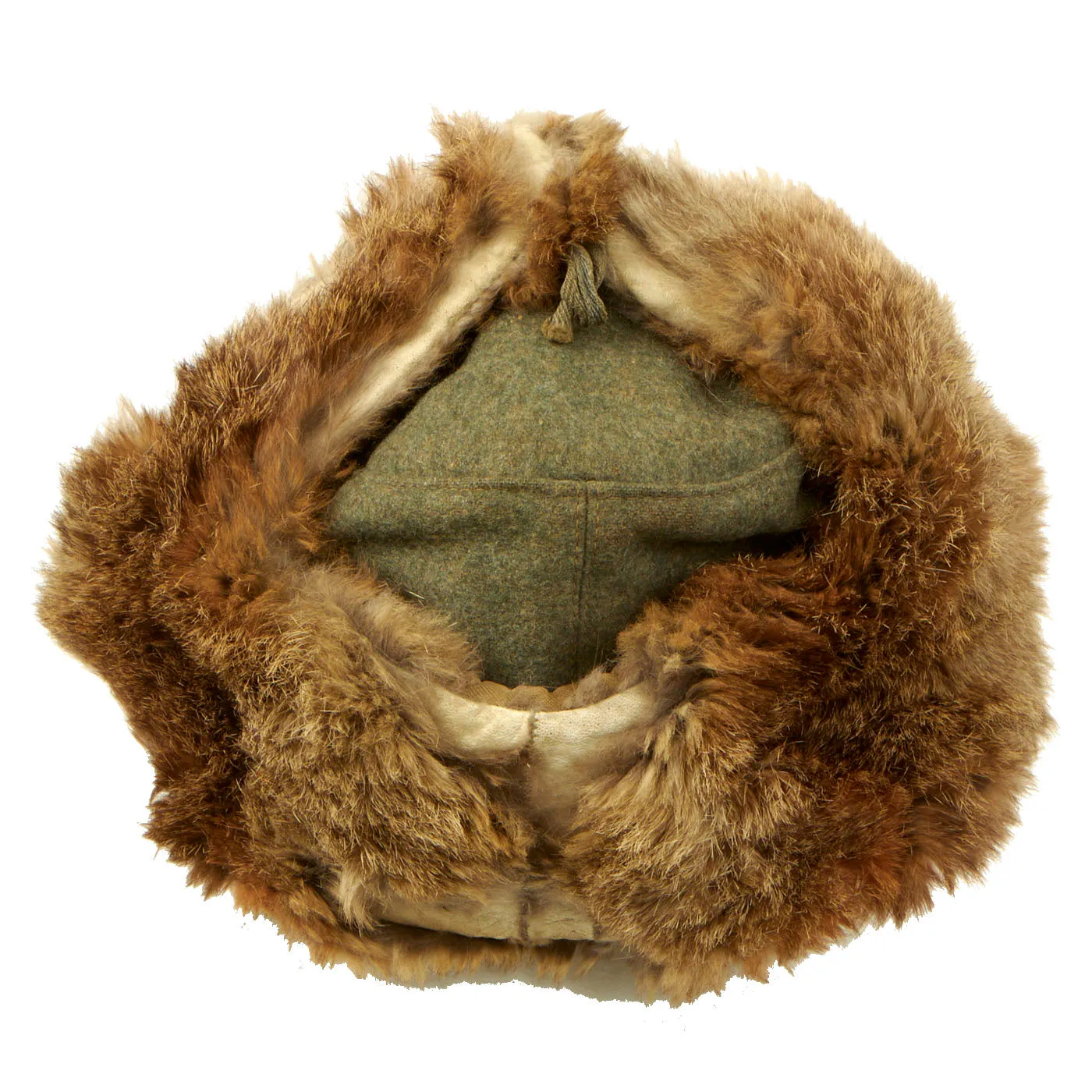 Original German WWII Eastern Front White Rabbit Fur Winter Hat with Maker Markings - Winterfellmütze size 55