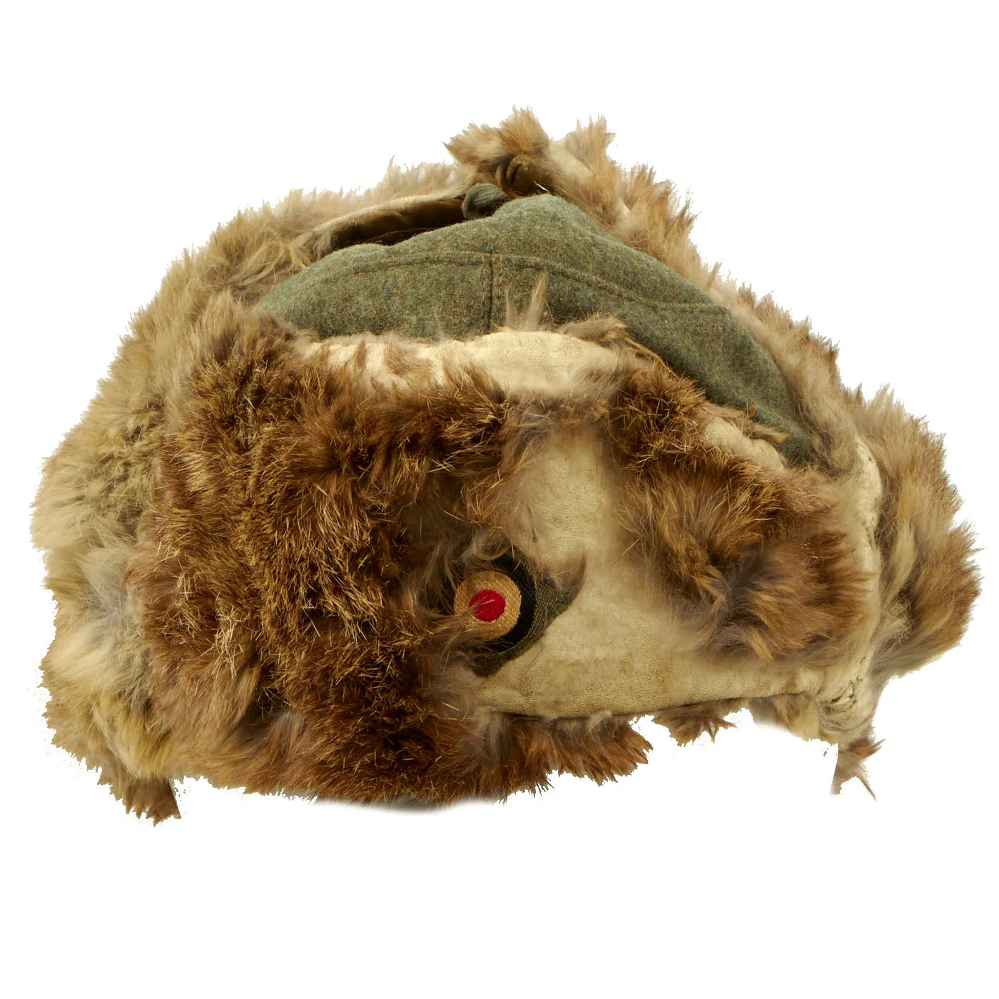 Original German WWII Eastern Front White Rabbit Fur Winter Hat with Maker Markings - Winterfellmütze size 55