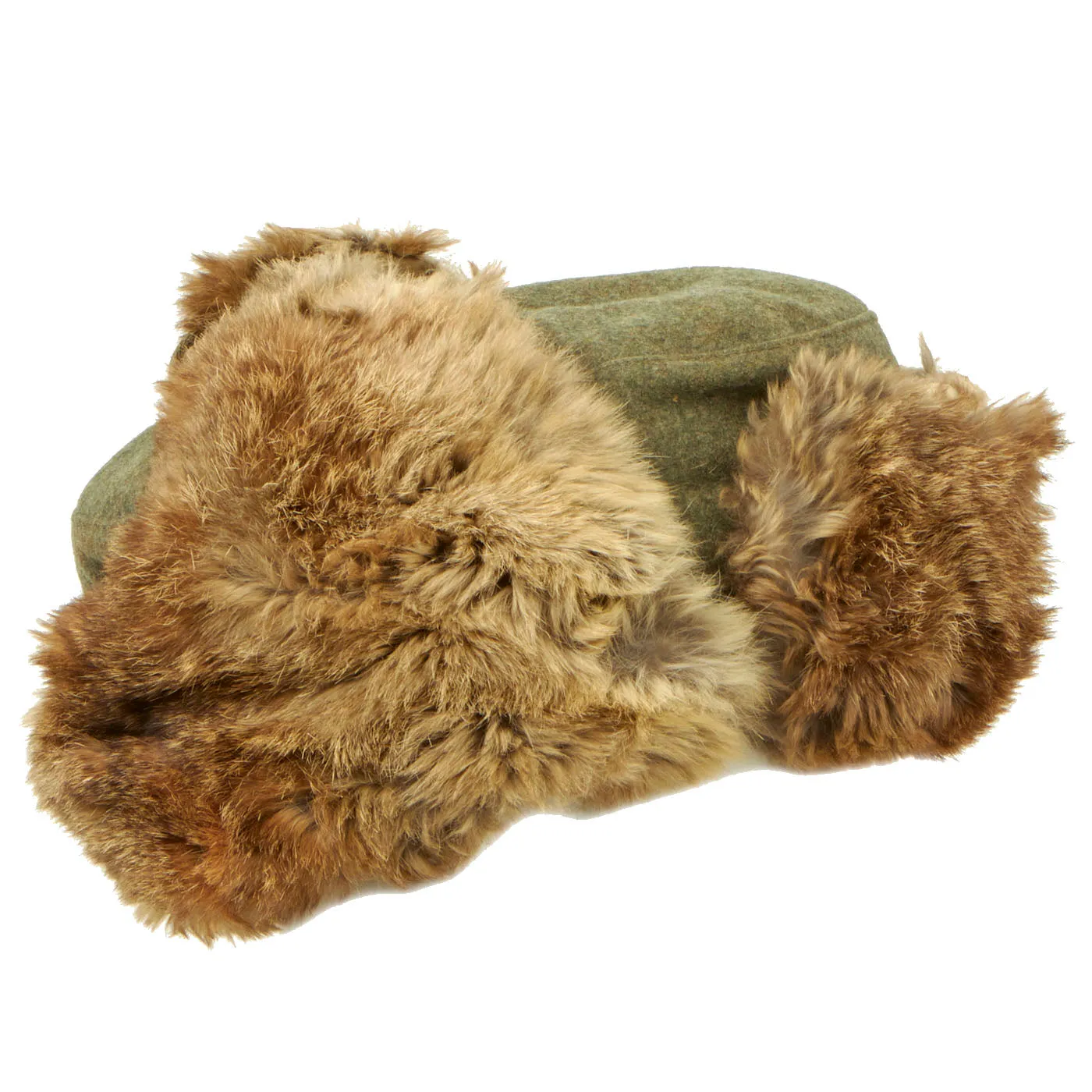 Original German WWII Eastern Front White Rabbit Fur Winter Hat with Maker Markings - Winterfellmütze size 55