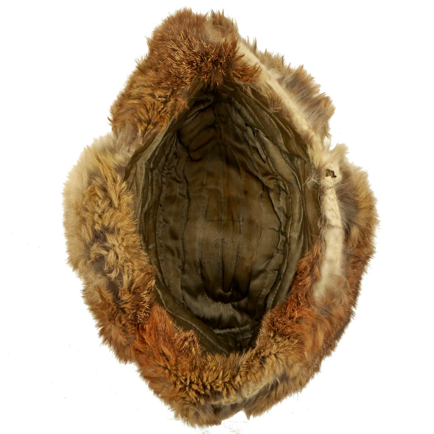 Original German WWII Eastern Front White Rabbit Fur Winter Hat with Maker Markings - Winterfellmütze size 55