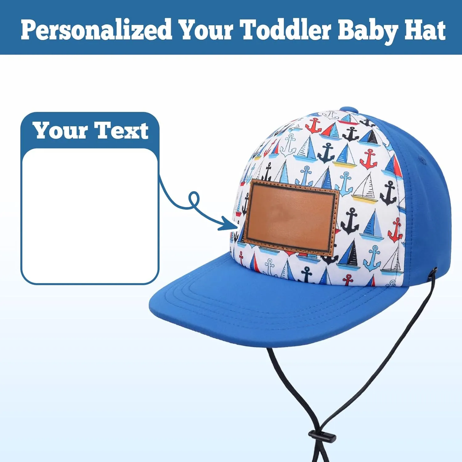 Personalized Baby Sun Hats, Leather Patch Toddler Baseball Cap, Adjustable Chin Strap Trucker Hat for Infant Boys Girls