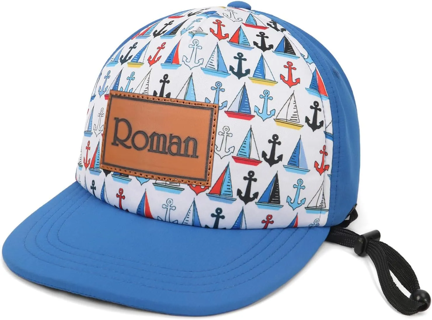 Personalized Baby Sun Hats, Leather Patch Toddler Baseball Cap, Adjustable Chin Strap Trucker Hat for Infant Boys Girls