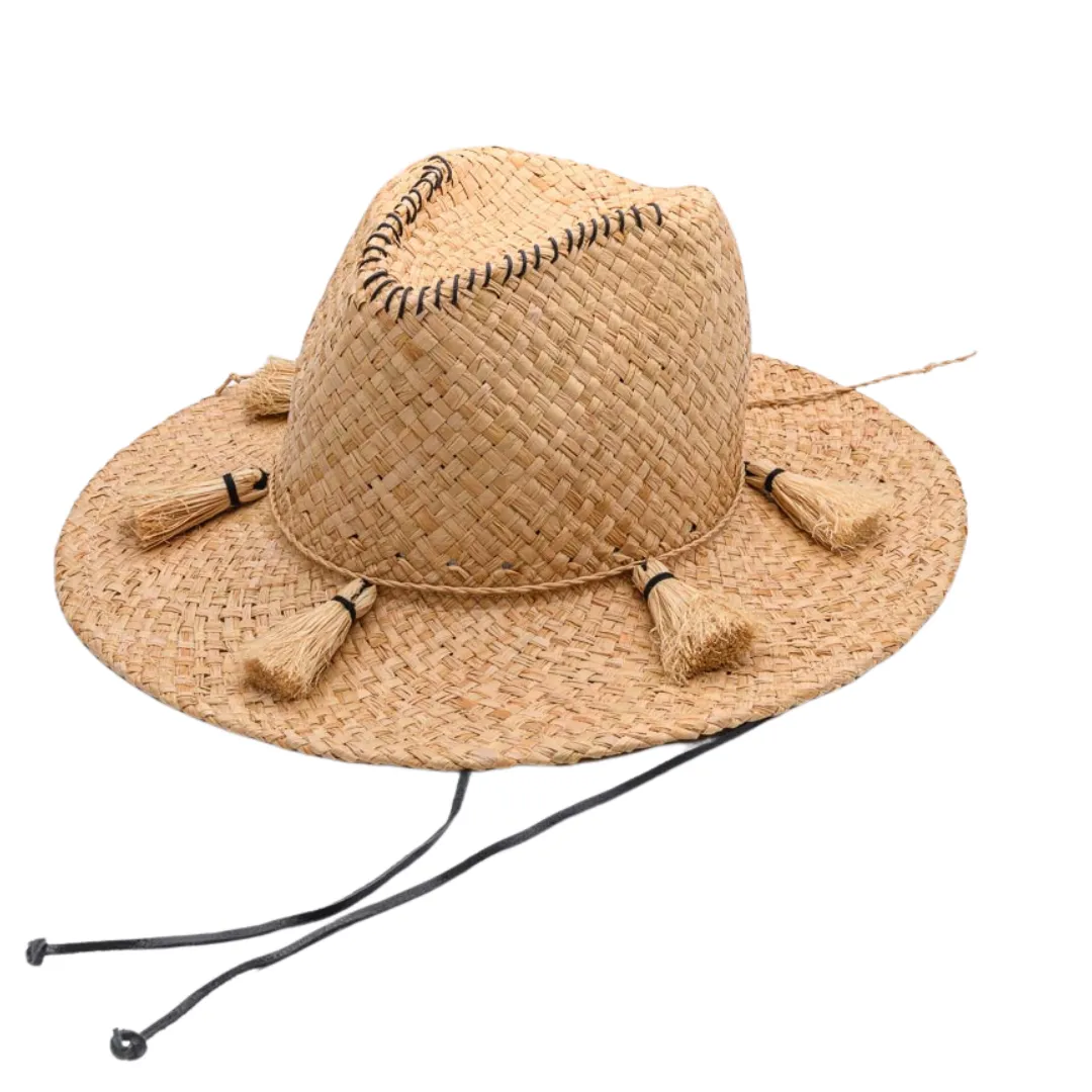 Pinch ME x, Handwoven Pure Raffia Fibre Hat with genuine leather chinstraps - UPF 50 